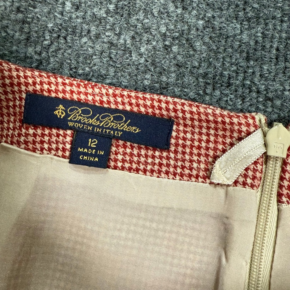 Loro Piana Brooks Brothers Wool Houndstooth Skirt Red White Zelander Merino 12 - Picture 2 of 10